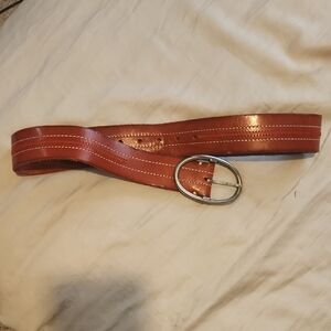 Red Leather Belt with Oval Silver Buckle